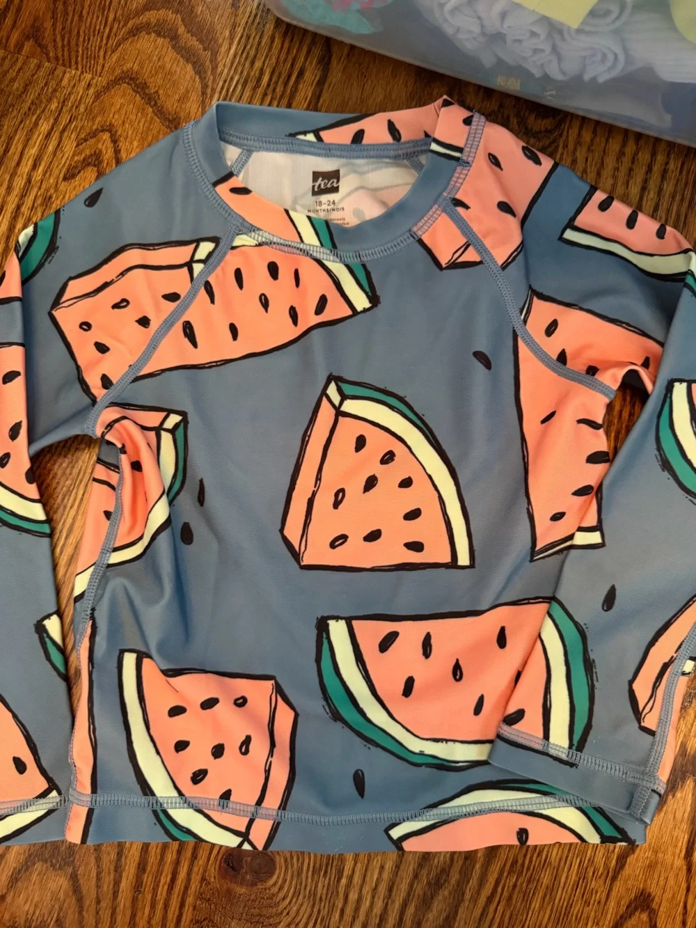 18-24 months - Tea Collection Blue Rashguard with Pink Watermelon Print Top